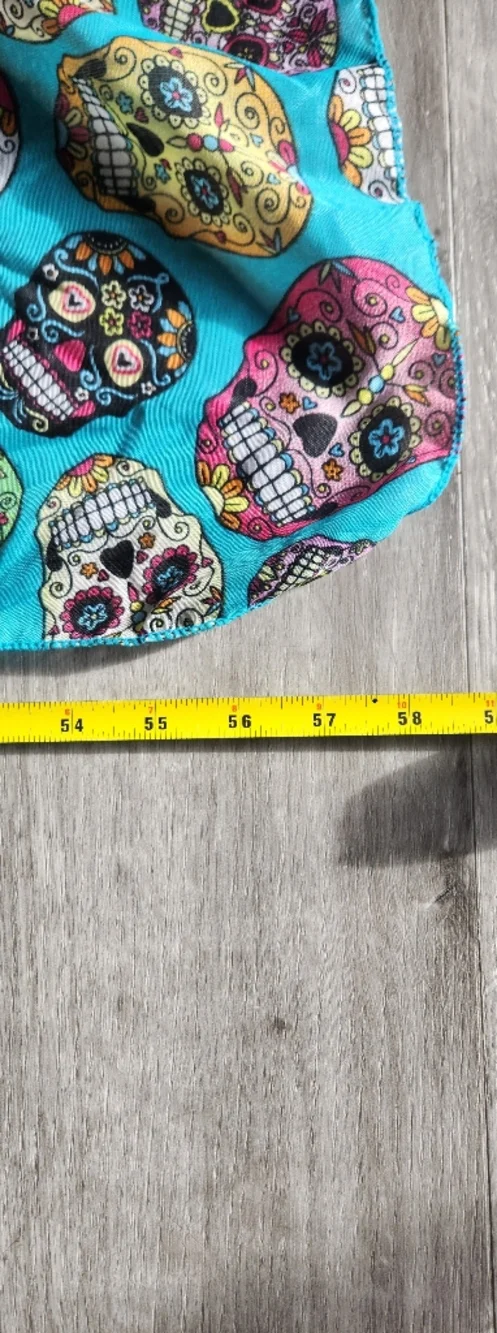 Chic Y2K Skull Print Gauze Scarf Teal & Black